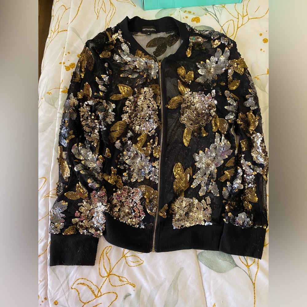 PrettyLittleThing Black Sequin Bomber Jacket